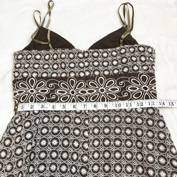 B. Darlin Dress Y2K Vintage Brown Tan Floral Embroidery Strappy Sz 7/8 - Picture 7 of 11